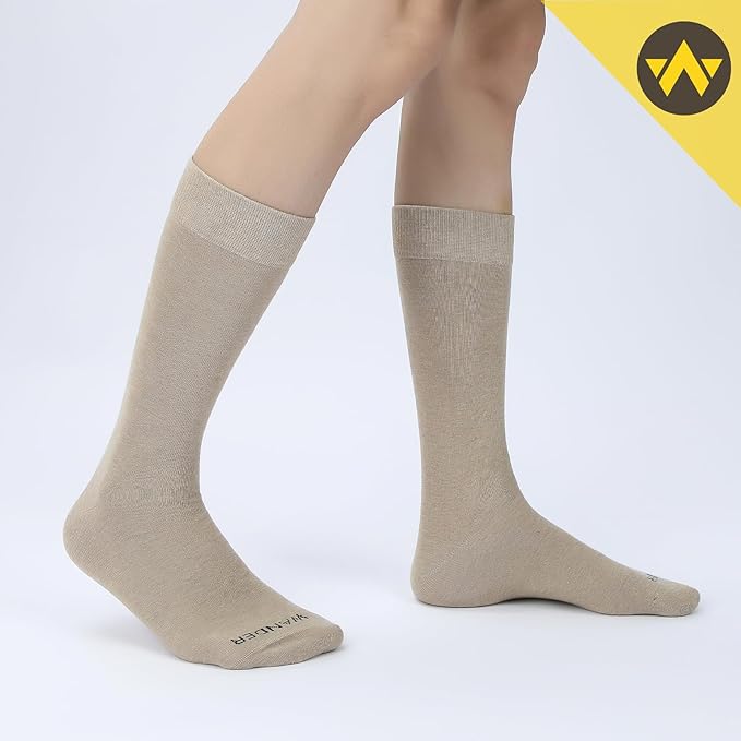 WANDER Men's Dress Socks Cotton Thin Classic Lightweight Socks 6/8 Pairs Solid & Patterned Soft Breathable Socks