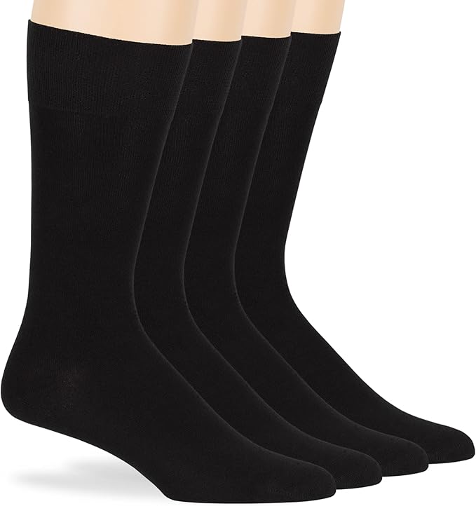 7BigStars Mens Dress Socks – 4 Pack Bamboo Crew Fit, Solid or Patterned, Thin Seamless Breathable Business
