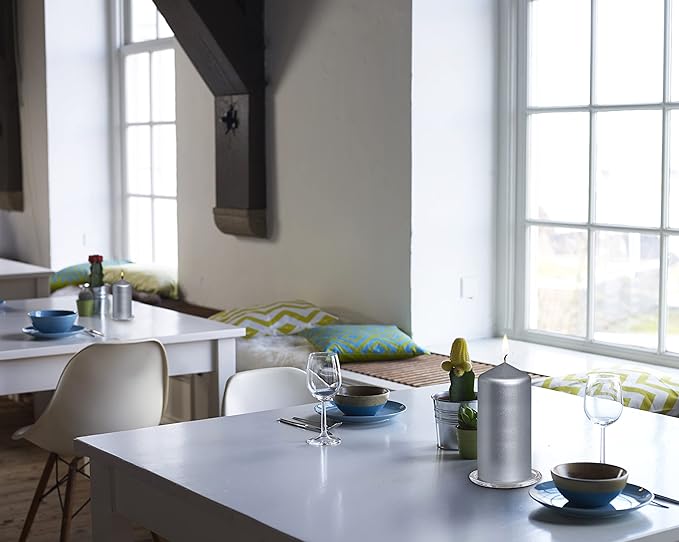 BOLSIUS 8 Silver Pillar Candles Metallic - 2.75 x 5 Inches - Premium European Quality - Individually Wrapped - 43 Hours Burn Time - Dripless & Smokeless - Unscented Dinner, Wedding & Decor Candles