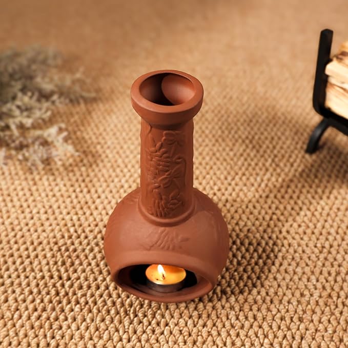 Handmade Terracotta Palo Santo Holder & Mini Chiminea Incense Dish-Elegant Cone Burner for Palo Santo Sticks & Sage-Ideal for Energy Cleansing, Yoga, Meditation,Zen,Altar Decor & Aromatherapy
