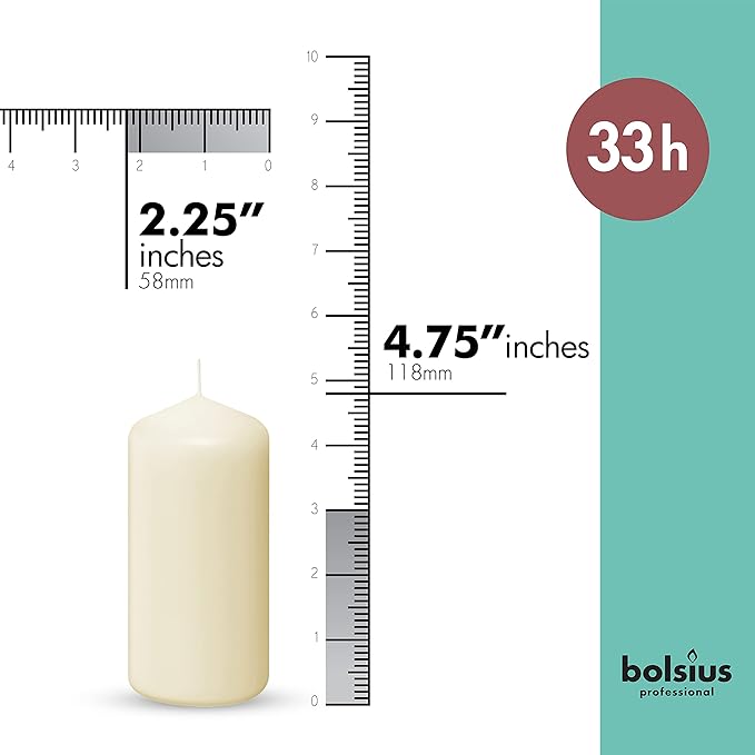 BOLSIUS Set of 12 Ivory Pillar Candles - 2.25-x 4.75 Inch Unscented Dripless Clean Burning Dinner Candle -Wedding Parties Special Occasions