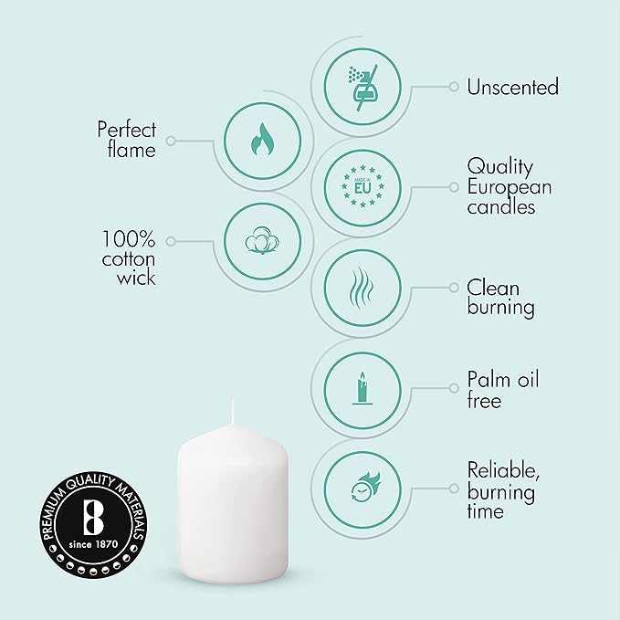 BOLSIUS White Pillar Candles - 2x3 Inches - 2 Packs = Total 40 Candles - 15+ Hours - Premium European Quality - Consistent Smokeless Flame - Unscented Dripless Pillars
