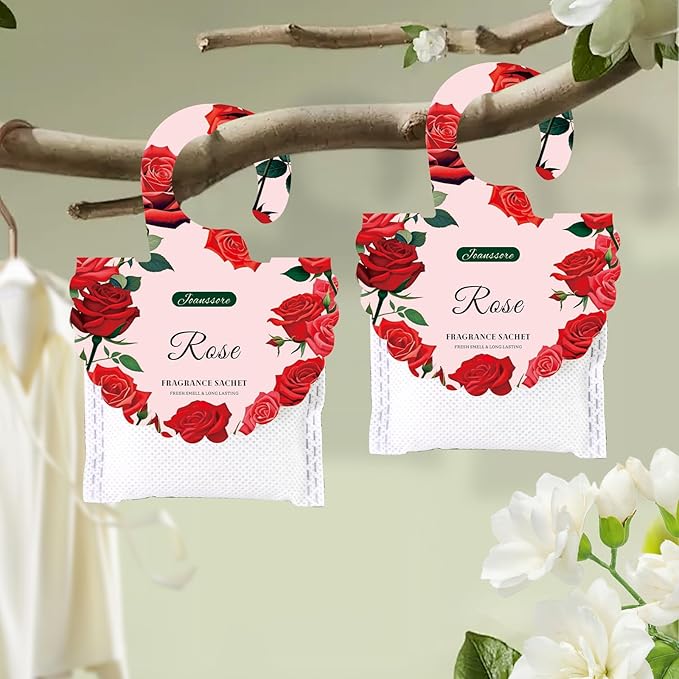15 Packs Rose Scented Sachets Bag for Drawers and Closets, Air Freshener for Home Fragrance Sachet, Long-Lasting Hanging Closet Deodorizer Smell Goods for House