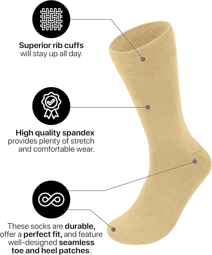 Feraricci Solid Color Casual Dress Socks for Men - Colorful & Comfortable Crew Socks