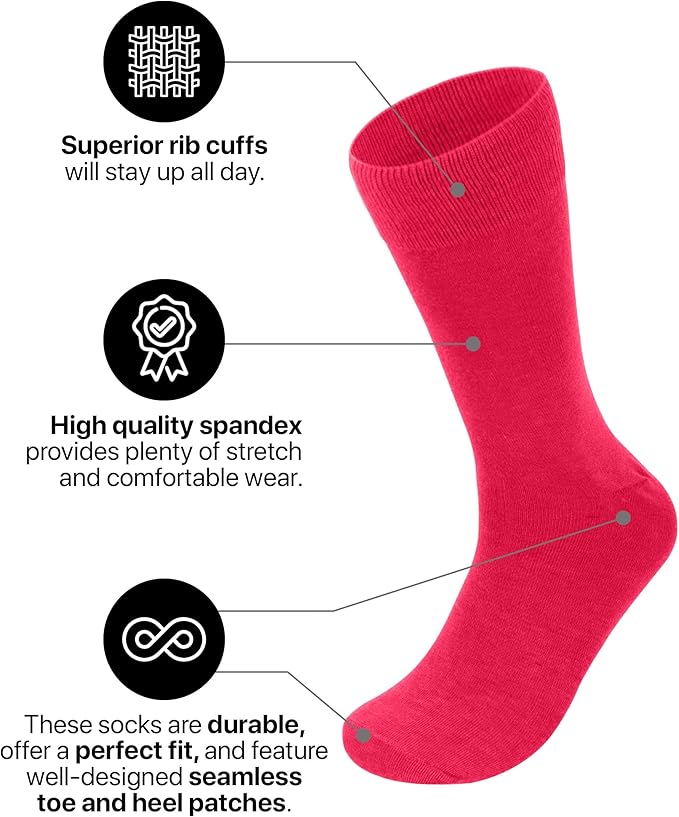 Feraricci Solid Color Casual Dress Socks for Men - Colorful & Comfortable Crew Socks