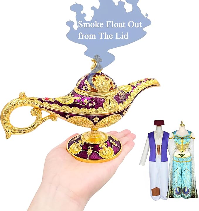 Vintage Aladdin Genie Lamp Cone Incense Holder,Legend Magic Lamp Incense Burner Arabian Costume Props,Wishing Light for Home Decor Birthday Party Wedding Purple