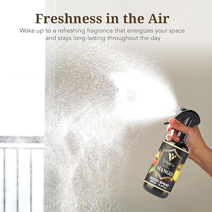 Vilara US Room Spray Freshener – Long-Lasting Luxury Perfume Scent, Linen & Fabric Spray for Bedding, Furniture, Home & Bedroom Aromatherapy – 16.9 fl oz (Mango Pack 3)