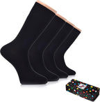 Hugh Ugoli Men's Bamboo Dress Socks for Business & Trouser, Thin & Seamless Crew Socks, 4 Pairs with Gift Box, Shoe Size 8-12