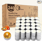 Unscented Tea Lights Candles 240 Pack, 8 Hours Long Burning,White Tea Candles Bulk, Bright Burn with Palm Wax,Smokeless Tealight Candles for Wedding,Centerpiece,Christmas Lights,Home Decorative