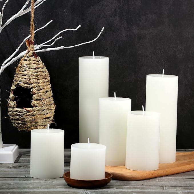 Shihanee 36 Pcs Pillar Candles 3 in x 3,4,5,6,8,10 Dripless Unscented Smokeless Candle Long Burning Decorative Rustic Candles with Cotton Wick for Wedding Home Fireplace (White)