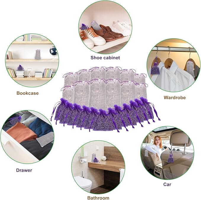 24 Pack Moth Repellent for Closet Lavender Sachet Bags, Cedar Blocks for Clothes Storage, Moth Balls Traps Cedar Lavender Bags sachets for Drawers and Closets, Protect Clothing Drawer Freshener