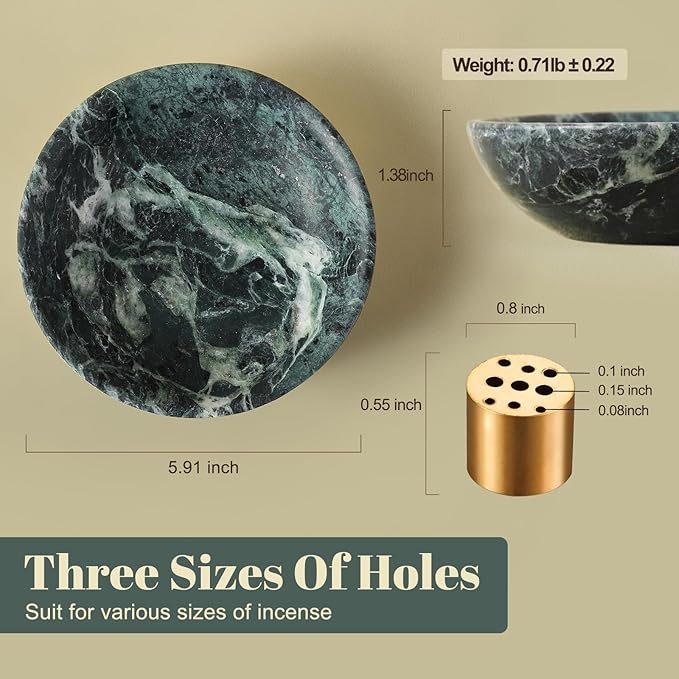 Koville Natural Marble Incense Holder, Incense Holder for Sticks with 9 Holes, Handmade Incense Burner Ash Catcher for Meditation Yoga SPA, Balsam Fir/Palo Santo/Sage/Cone (Green)