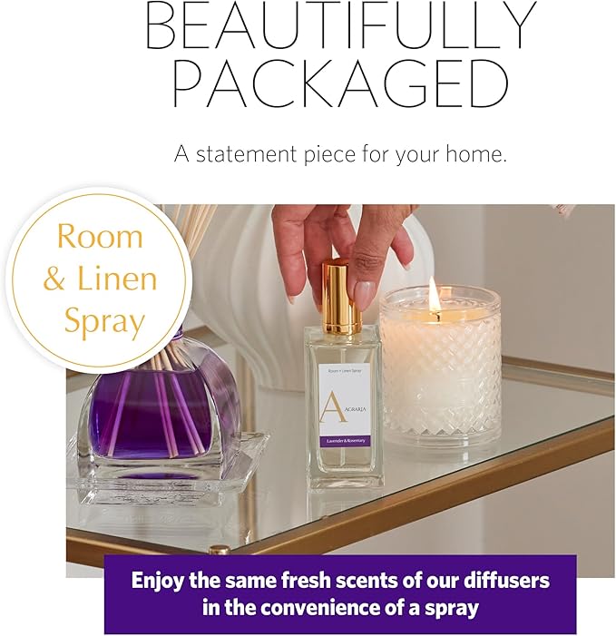 AGRARIA Room and Linen Spray, Luxury Room Fragrance for Clothes, Bed, and More, Essential Perfume Grade Oils Infused Linen Fresh Spray
