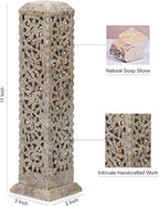 Carry Me Handmade Marble Soapstone Incense Stick Burner | Candle Stick Holder | Tea Light Stand - Perfect Incense Tower for Gifting. Decorative Home and Kitchen Decor (3 x 3 x 11 Inches)