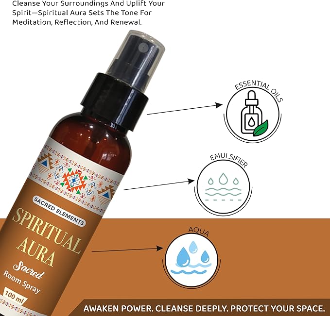 Sacred Element's Spiritual Aura Room Spray | Natural Purifying Mist for Energy Clearing, Negativity Release, Spiritual Balance & Aromatherapy | 3.38 Fl Oz / 100ml Non-Toxic Air Freshener.