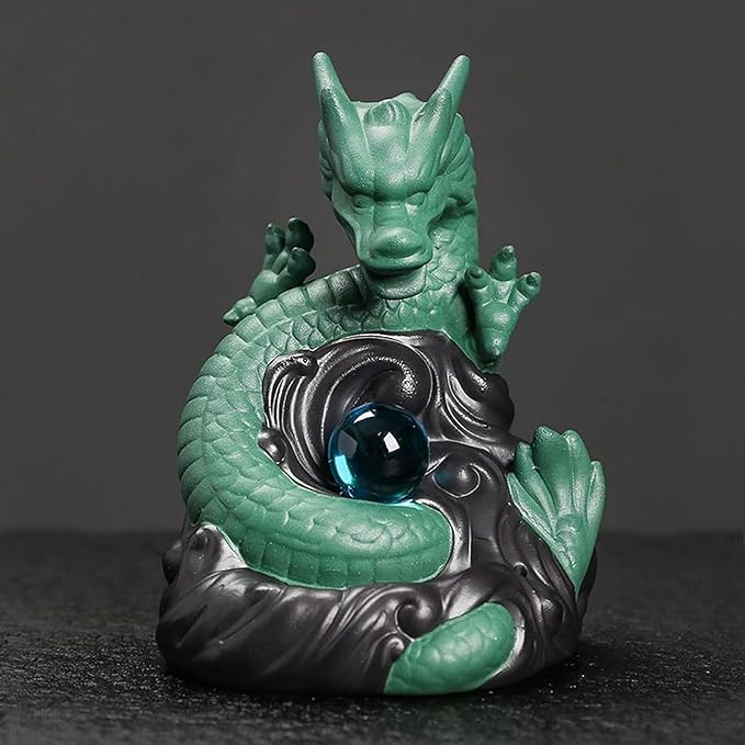 Dragon Waterfall Incense Burner,Backflow Incense Burner with 20 Incense Cones and 30 Incense Sticks，Ceramic Incense Cone Holder Used for Relaxation, Meditation, and Home Decoration (Green)