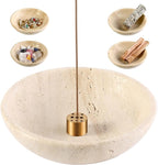 Koville Italian Travertine Incense Holder, 6" Incense Holders for Sticks, Sturdy Incense Burner Ash Catcher, Ideal for Meditation, Relaxing, Easy to Clean