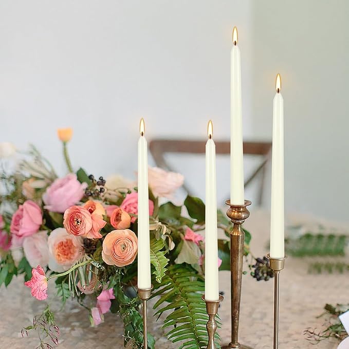 8 Pack Ivory Taper Candles 10 Inch Tall 3/4 Inch Thick Burn 8 Hours