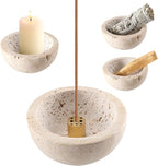 Incense Holder for Sticks and Cones - Handcrafted Limestone Incense Burner and Ash Catcher, Modern Stone Holder for Aromatherapy, Meditation, and Japanese Incense