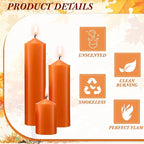 MTLEE 18 Pcs Set of 3 Pillar Candles Bulk 2 in x 3, 6, 8 Long Burning Clean Unscented Smokeless Pillar Candles for Wedding Emergency Lanterns Ceremony Party (Orange)