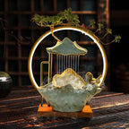 Backflow Incense Holder with Water Fountains and LED Light, Rockery, Maitreya and Plants Perfect for Relaxing or Home Decor (Maitreya)