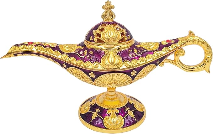 Vintage Aladdin Genie Lamp Cone Incense Holder,Legend Magic Lamp Incense Burner Arabian Costume Props,Wishing Light for Home Decor Birthday Party Wedding Purple