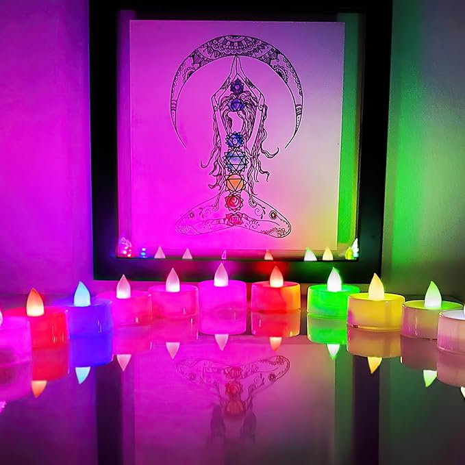 BEICHI Color Changing LED Tea Lights Bulk, 24 Pcs Flameless Tealight Candles with Colorful Lights, Battery Operated Colored Fake Candles, No Flickering Light, [White Base]