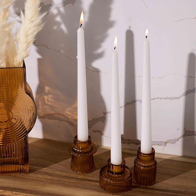 Bask 10-inch Taper Candles - Unscented and Dripless - Burns for 8 Hours - Home Decor for Dinner Table, Kitchen, and Bedroom - Perfect for a Romantic Date or Anniversary - 12-Pack - Ivory