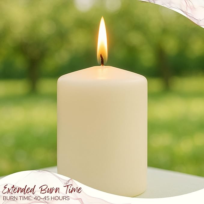 Biedermann & Sons 45-Hour Long Burning Unscented Pillar Candles, Ivory, 3 x 4 Inch - Set of 6