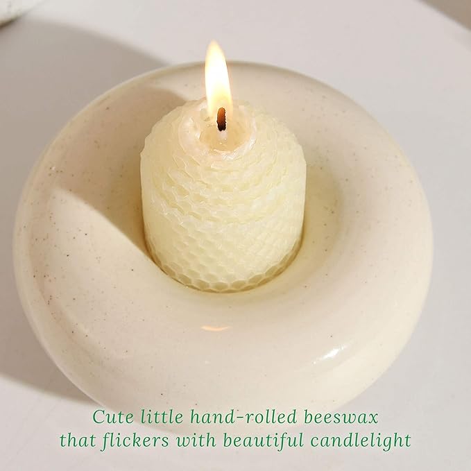 Natural Beeswax Candles 12 Pack, Hand Rolled Bee Themed Candles - 3.5 Hours Burn Time Each, Smokeless and Dripless for Home Decor, Party Favors, Gifts