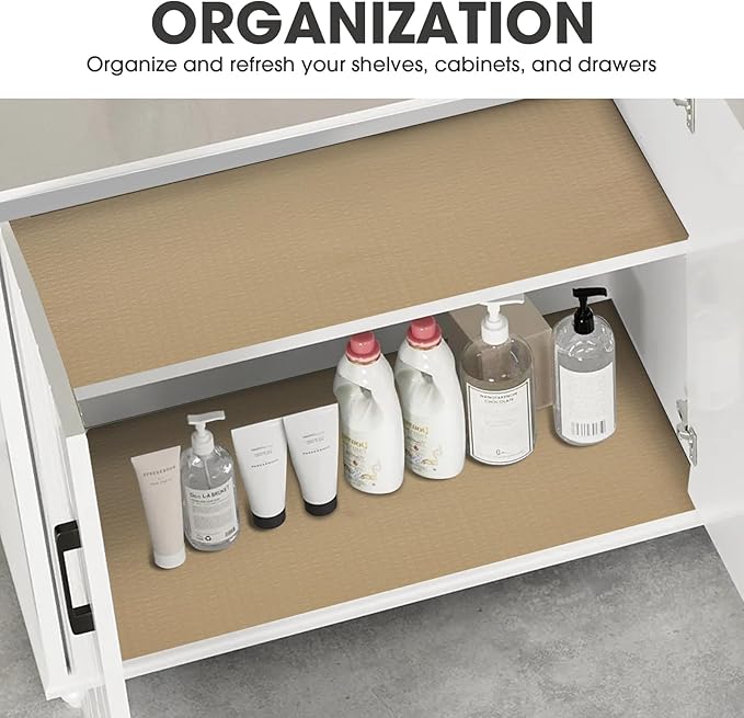 Shelf and Drawer Liner, Kitchen Cabinet Liners Non-Adhesive Thick Non-Slip Waterproof Washable Fragrant Mats Protect Dresser Shelves Cupboard Bathroom Cabinets, Beige, 18 in X 20 FT
