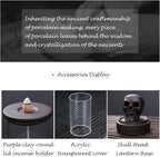 Skull Backflow Incense Burner Ceramic Holder with 45 Cones - Waterfall Smoke Aromatherapy Decor for Home, Yoga, Meditation - Unique Gift for Halloween, Gothic Decor (6.5" H)