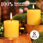 2x2in-8PCS Beeswax Pillar Candles,160 Hours Long Burning Beeswax Candles for Emergency,Dripless Smokeless Non Toxic Bees Wax Candles