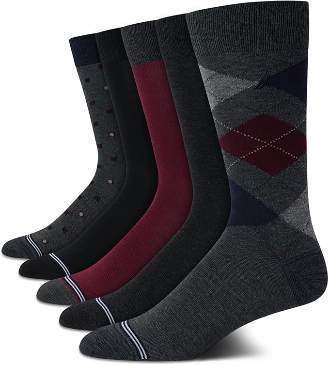 Nautica Mens Dress Socks - 5 Pack Breathable Comfort Stretch Crew-Length Work Socks for Men for Business Formal Wear (6-12.5)