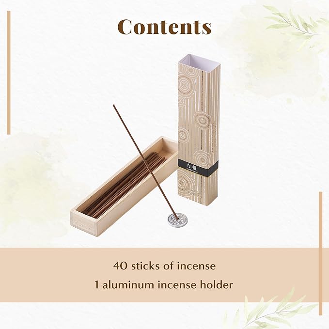 Hasegawa Hyakurakuko Premium Japanese Sandalwood Incense - Long Type, 40 Sticks with Aluminum Holder, 20-30 Min Burn Time, Made in Japan 線香 百楽香 (Sandalwood)