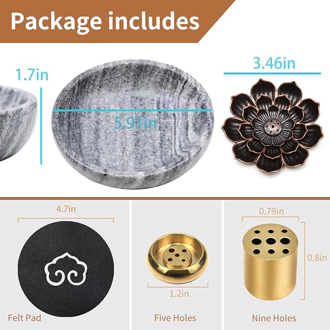 SuperLarge Handmade Natural Marble Incense Holder for Sticks and Cones-with 9 Holes, Multi-Functional Incense Burner Holder for Incense Sticks and Cones, Perfect Home Decor (5.91inch)