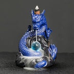 Dragon Waterfall Incense Burner,Backflow Incense Burner with 20 Incense Cones and 30 Incense Sticks，Ceramic Incense Cone Holder Used for Relaxation, Meditation, and Home Decoration (Blue)