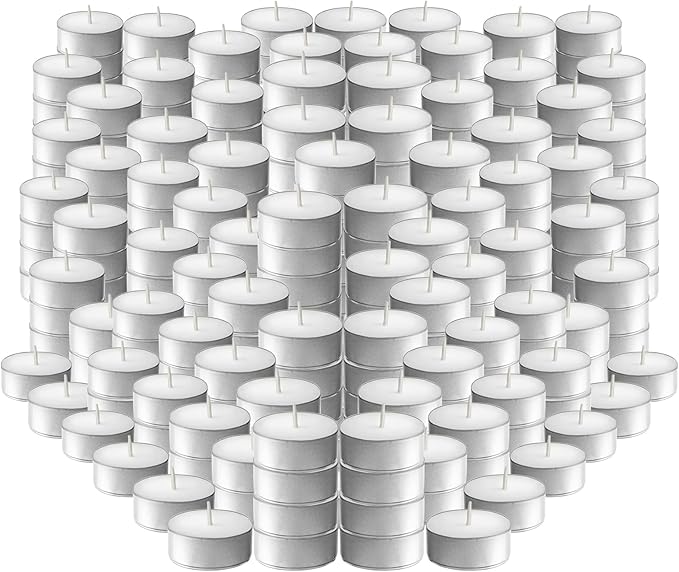 L'ner Tea Lights Candles - Pack of 200 White Unscented Candle Lights with 3.5 Hour Burning Time - Tea Candles for Wedding, Home, Parties, and Special Occasions