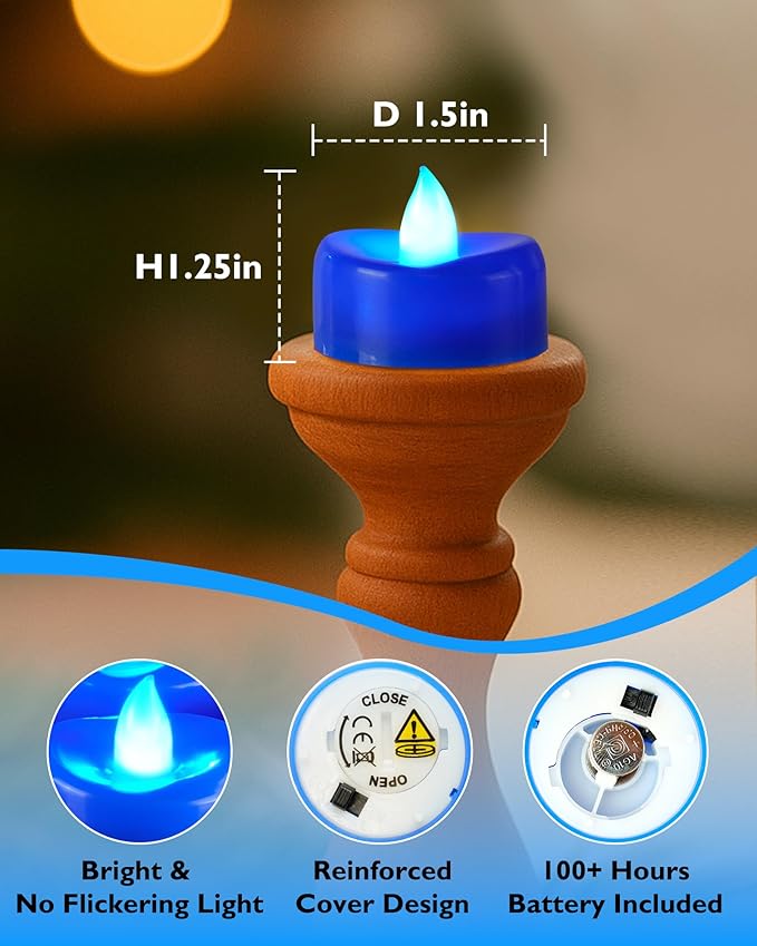5plots Flameless Candles, 24Pcs Tea Lights Candles Battery Operated, Flameless Tealight Candles, Electric Tea Lights Votive Candles - Blue - 1.5" x 1.25"- No Flicker