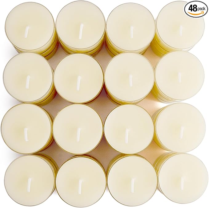 48 Packs Pure Beeswax Tealight Candles Bulk-4 Hour Long Burn Time, Unscented and Smokeless Candles for Home Deco,Wedding (Ivory)