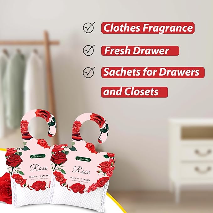 15 Packs Rose Scented Sachets Bag for Drawers and Closets, Air Freshener for Home Fragrance Sachet, Long-Lasting Hanging Closet Deodorizer Smell Goods for House