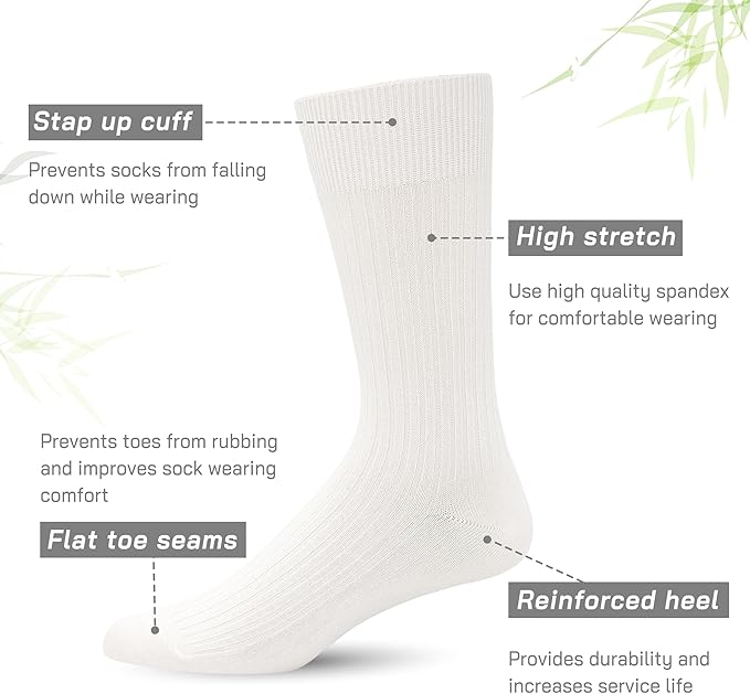 SERISIMPLE Men's Dress Socks - Bamboo Viscose Thin Ribbed Knit, Silky & Soft, Lightweight Business Crew Socks 5 Pairs