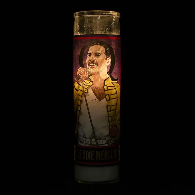 The Unemployed Philosophers Guild Freddie Mercury Secular Saint Candle - Unscented 8 Inch Tall Glass Prayer Votive, Made in The USA, Vegetarian Wax