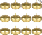 Mega Candles 12 pcs Unscented Gold Floating Candles, Hand Poured Wax Candle 2 Inch Diameter, Home Décor, Wedding Receptions, Centerpieces, Occasions, Events, Festivities, Meditations, Spas