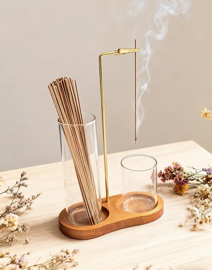2 in 1 Glass Incense Holder & Burner with Ash Catcher – Decorative Incense Stick Holder for Aromatherapy, Yoga, Meditation