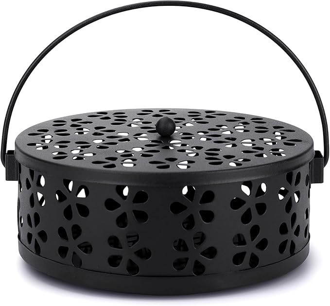Mosquito Coil Holder Indoor Outdoor Portable Incense Coil Burner for Patio Camping (Black)