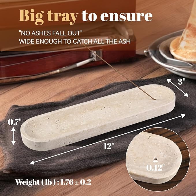 Koville Travertine Incense Holder, Incense Holder for Sticks, Long Incense Sticks Holder Ash Catcher for Meditation Yoga SPA, Natural Stone Incense Burner, Home Table Decor(Beige)