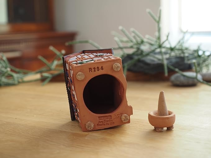 Ceramic Art Cone Incense Holder Room Decoration Handcrafted Collectible Miniature Historical Timbered House in Kaysersberg, Alsace, France R264