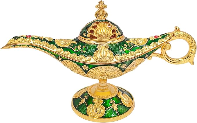 Aladdin Lamp Incense Holder Vintage Magic Genie Lamp Cone Incense Burners Legend Wishing Light for Home Decor Birthday Gift Party Green