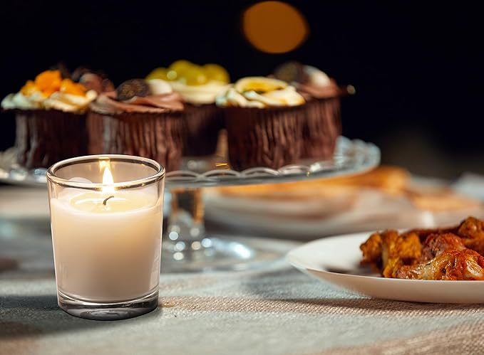 Housecret 36 Pack Warm White Unscented Clear Glass Filled Votive Candles. Hand Poured Wax Candle Ideal Gifts for Aromatherapy Spa Weddings Birthdays Holidays Party